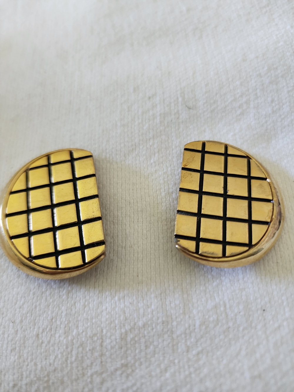 Gold-Tone Half-Moon Grid Clip Earrings - Women Jewelry